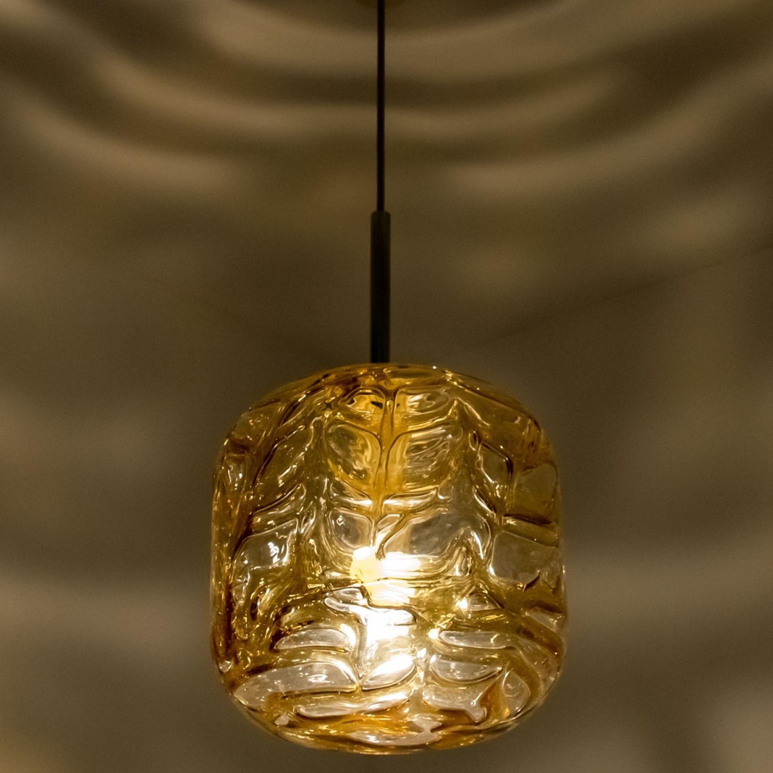 Pair of Amber Murano Glass Pendant Lamps, 1960s For Sale 3