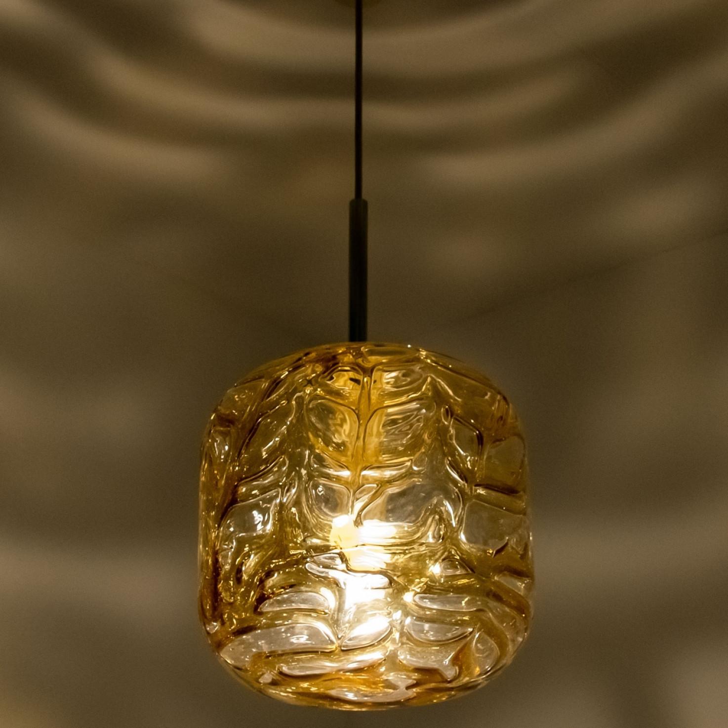 Pair of Amber Murano Glass Pendant Lamps, 1960s For Sale 3