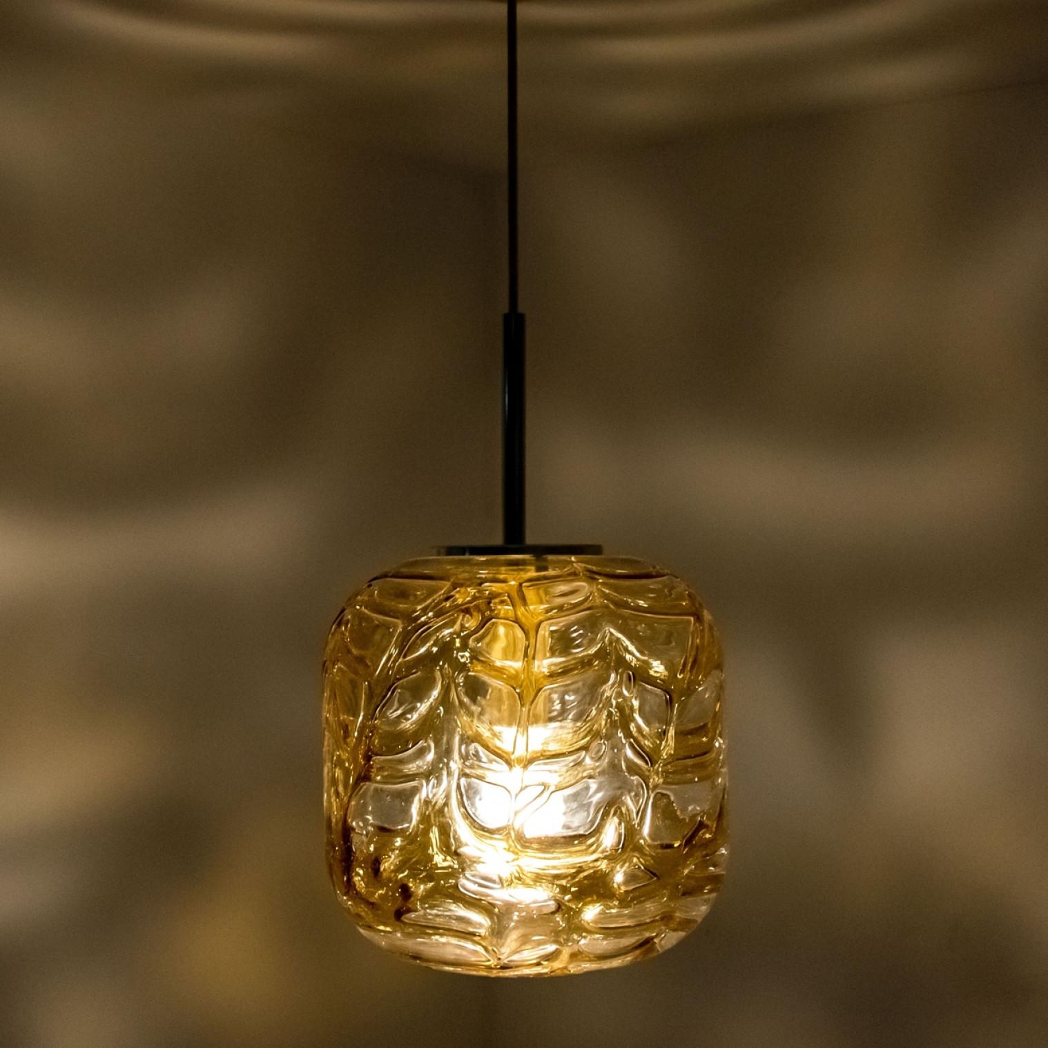 Pair of Amber Murano Glass Pendant Lamps, 1960s For Sale 5
