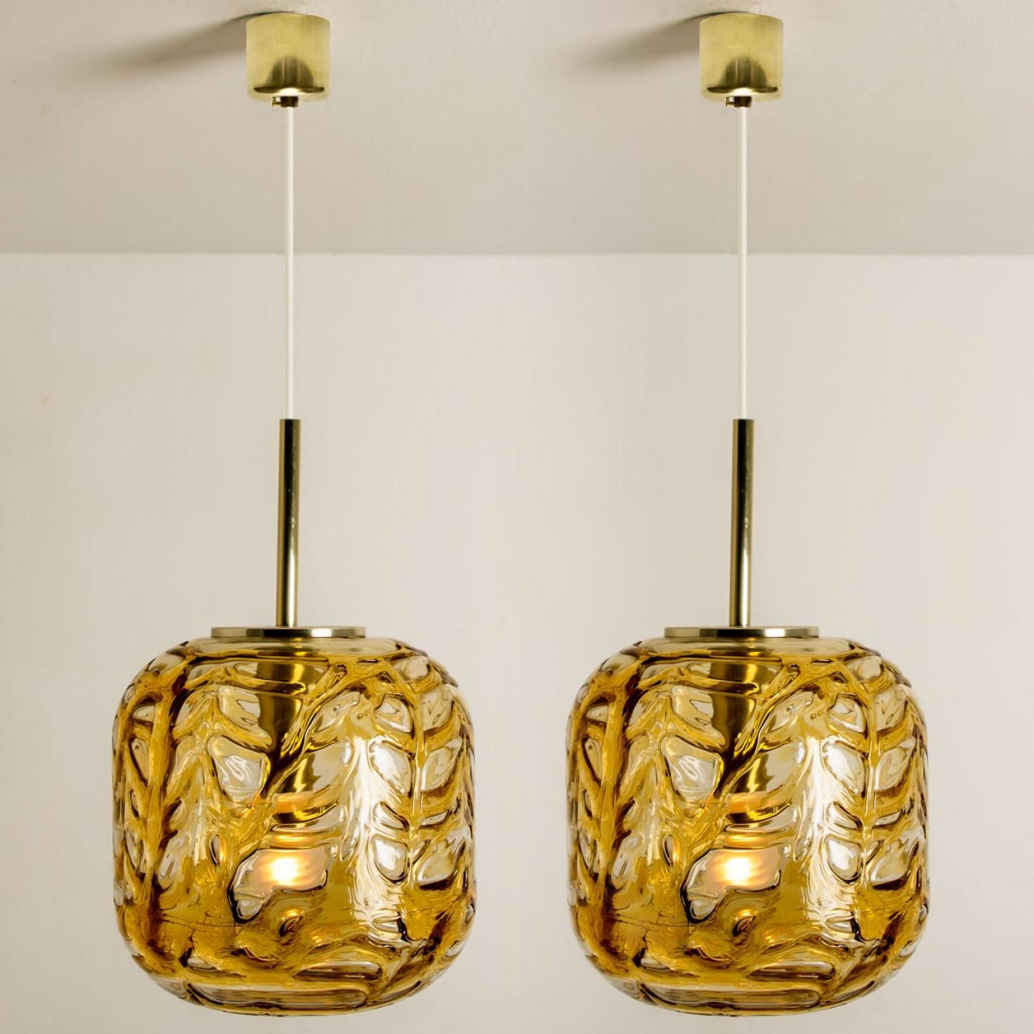 Pair of Amber Murano Glass Pendant Lamps, 1960s For Sale 6