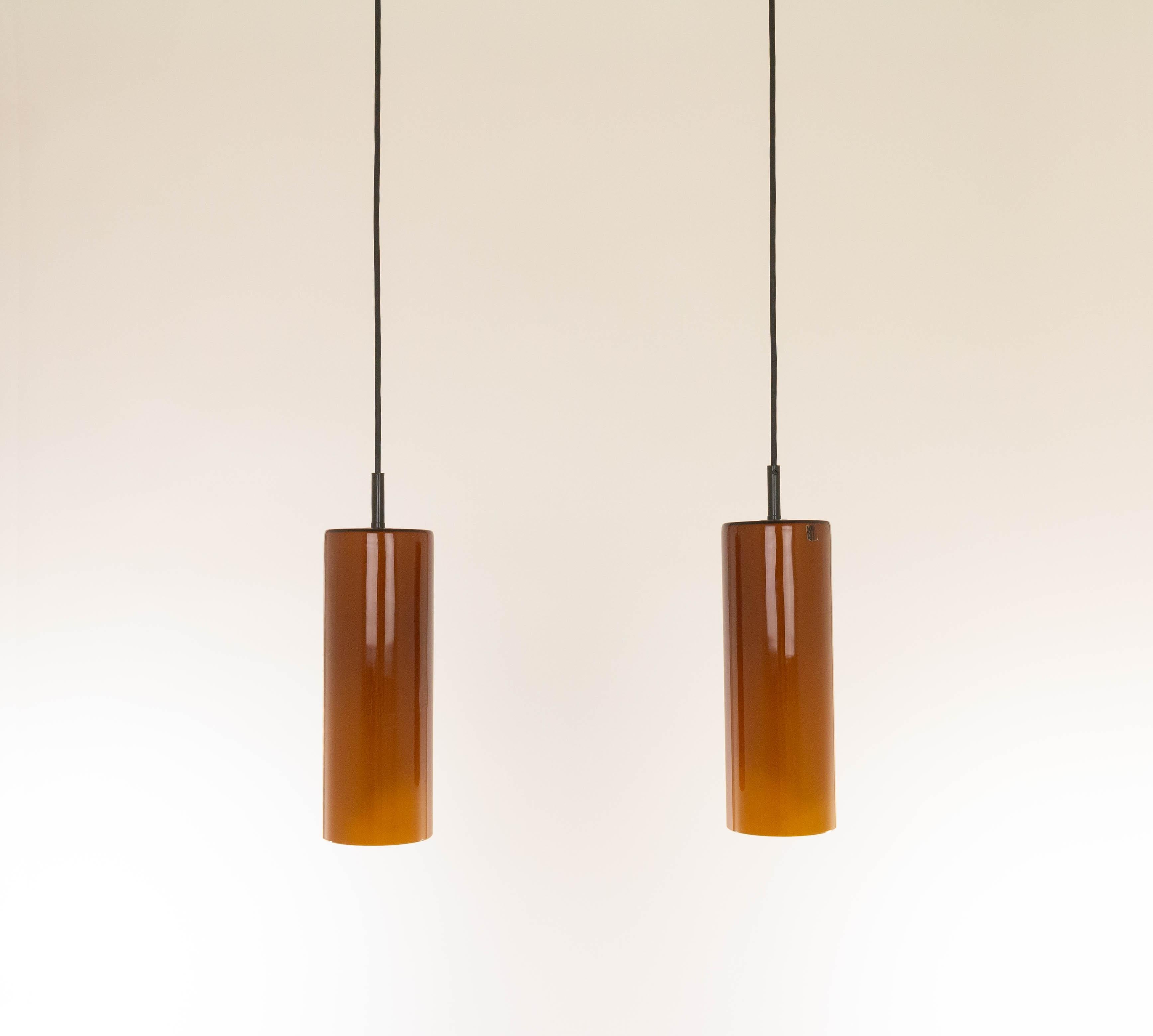 Mid-Century Modern Pair of Amber Murano Glass Pendants by Venini, 1980s