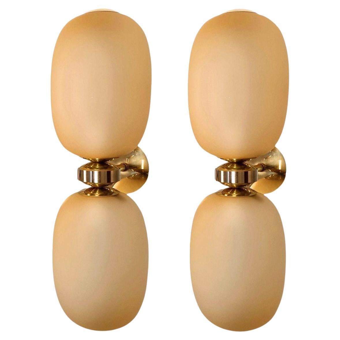 Pair of Amber Murano Glass Sconces For Sale