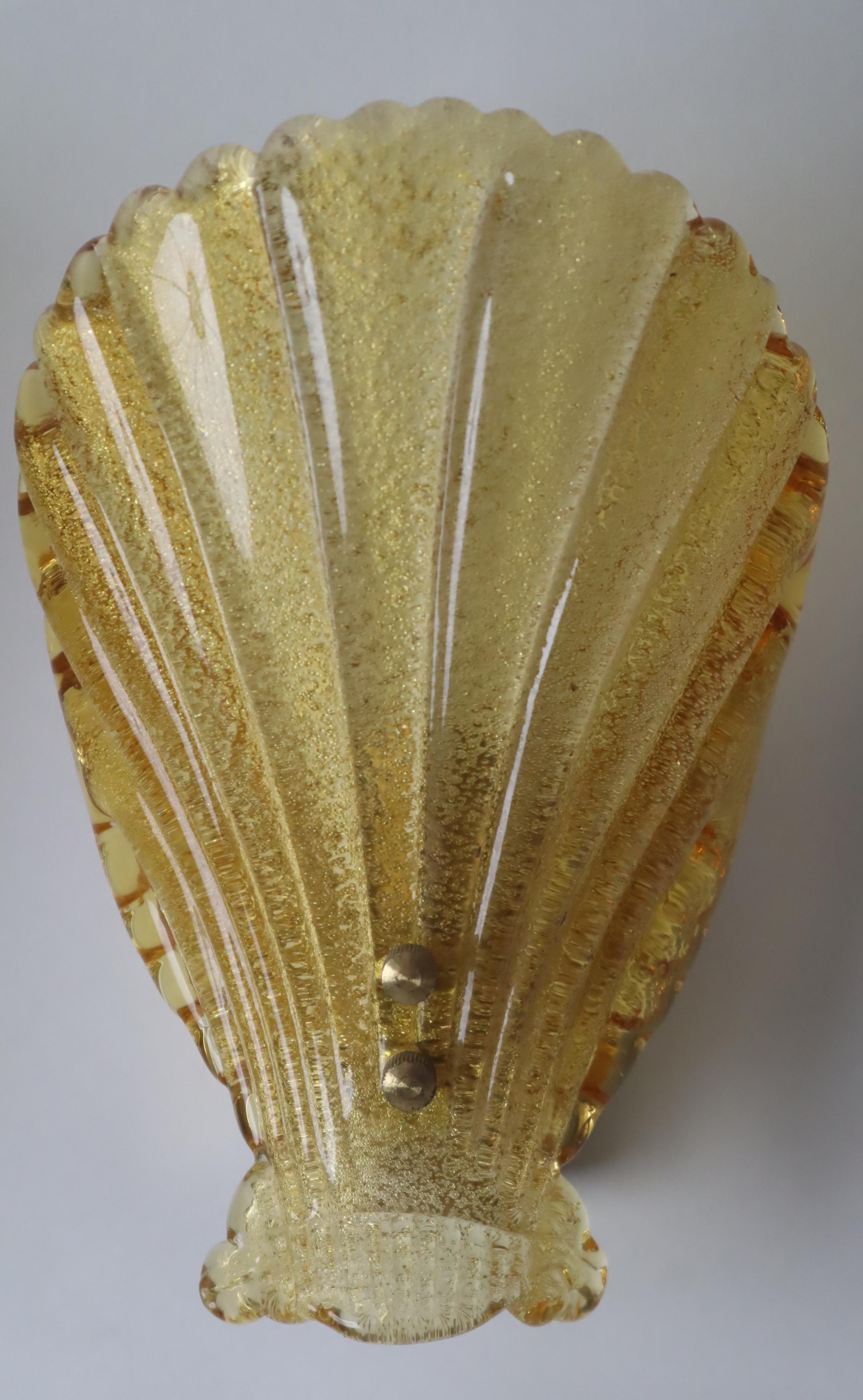 Pair of Amber Murano Glass Shell Lamps, 1960s 7