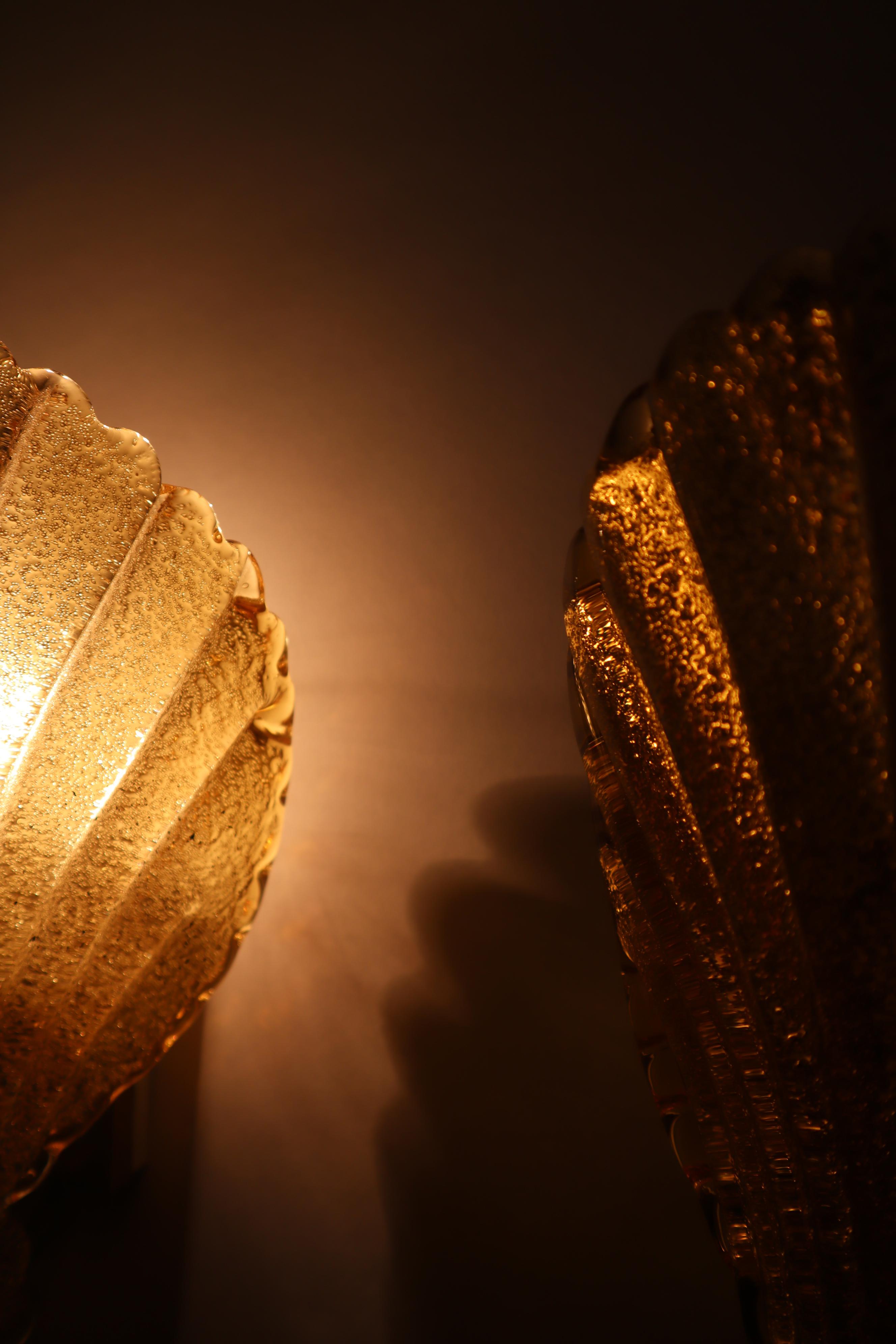 Pair of Amber Murano Glass Shell Lamps, 1960s 11
