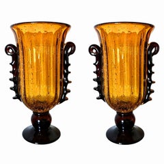 Pair of amber Murano glass vases, neoclassical style