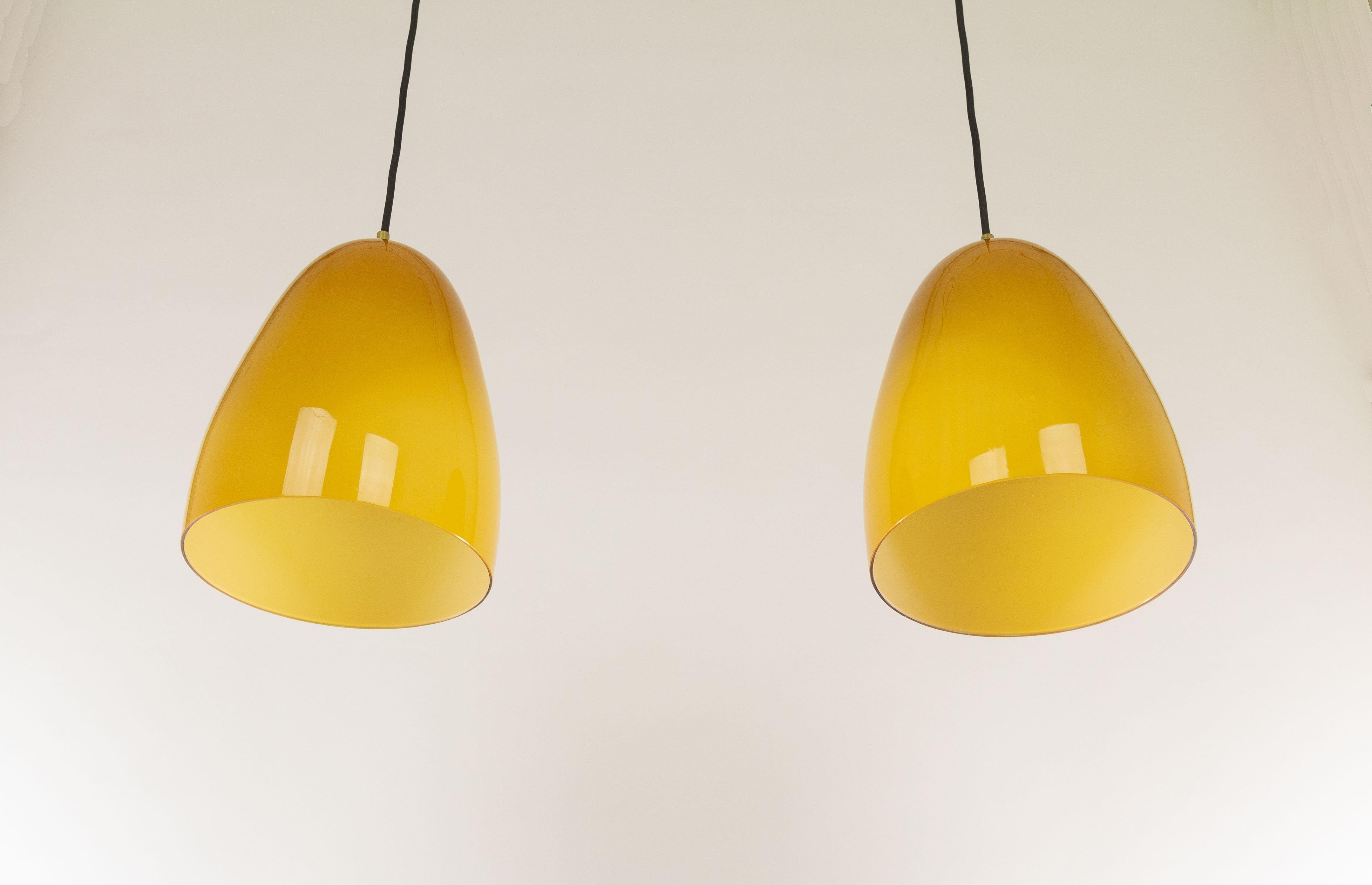 Italian Pair of Amber Murano Pendants by Massimo Vignelli for Venini, 1950s