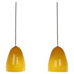 Pair of Amber Murano Pendants by Massimo Vignelli for Venini, 1950s