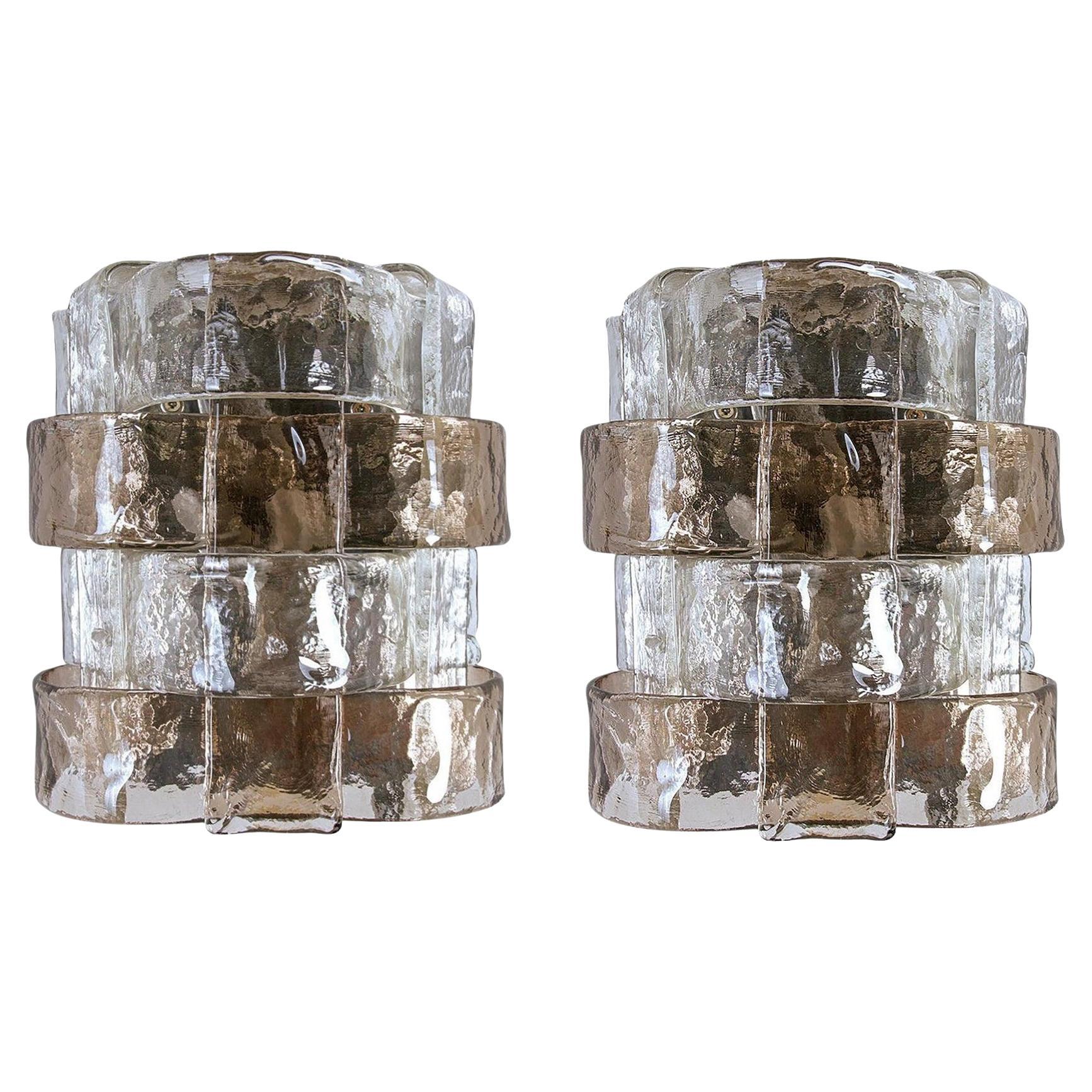 Pair of Amber Murano Wall Sconces Glass & Chrome by Carlo Nason for Mazzega 1960