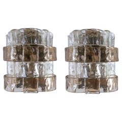 Pair of Amber Murano Wall Sconces Glass & Chrome by Carlo Nason for Mazzega 1960