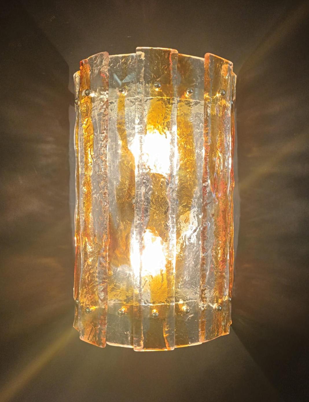 20th Century Pair of Amber Planks Sconces by Mazzega For Sale