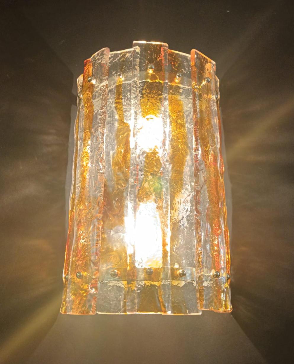 Murano Glass Pair of Amber Planks Sconces by Mazzega For Sale