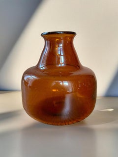 Pair of Amber Scandinavian Modern Glass Vases by Erik Höglund for Boda, SWE 60s
