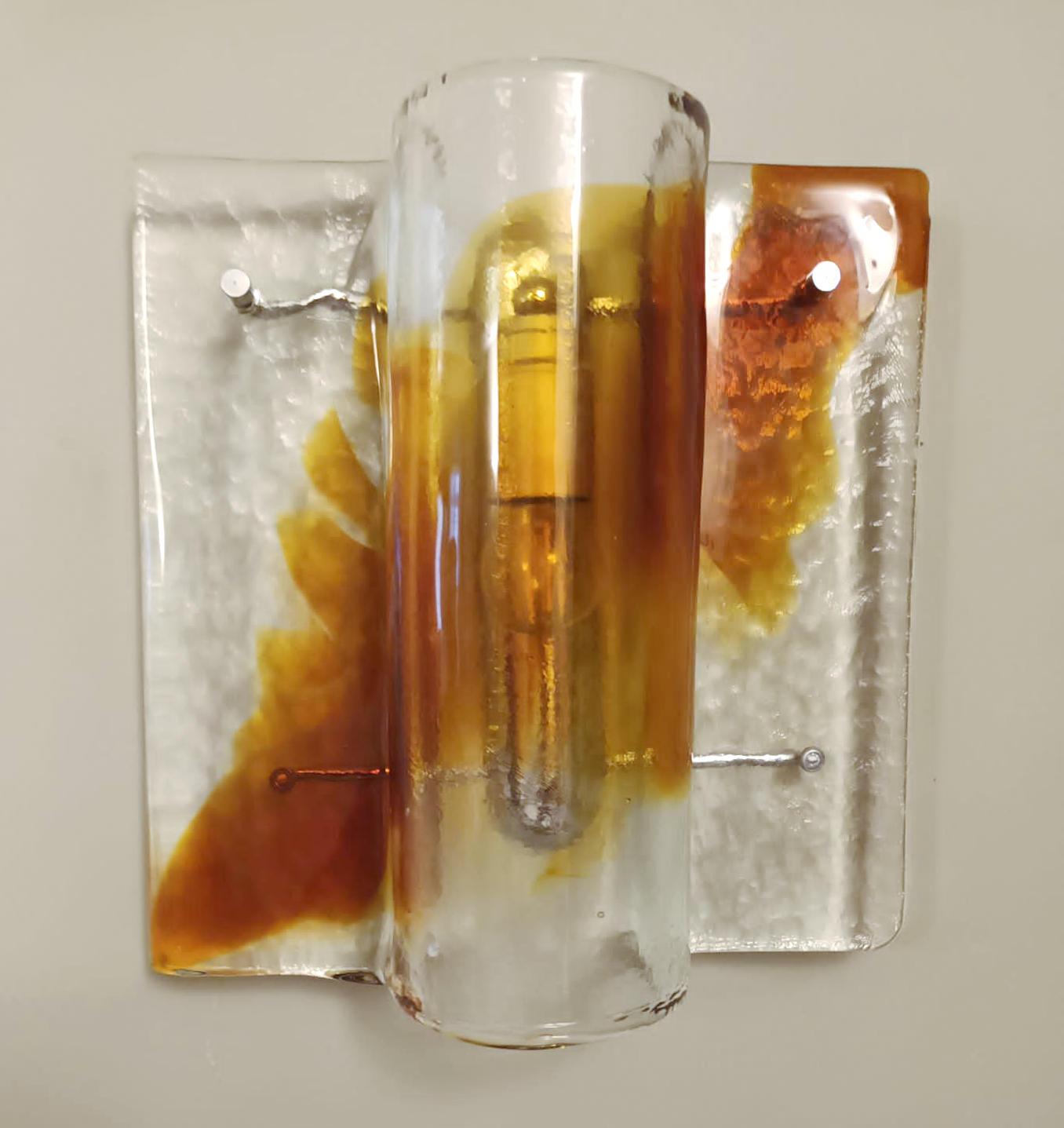 Mid-Century Modern Pair of Amber Sconces by Mazzega For Sale