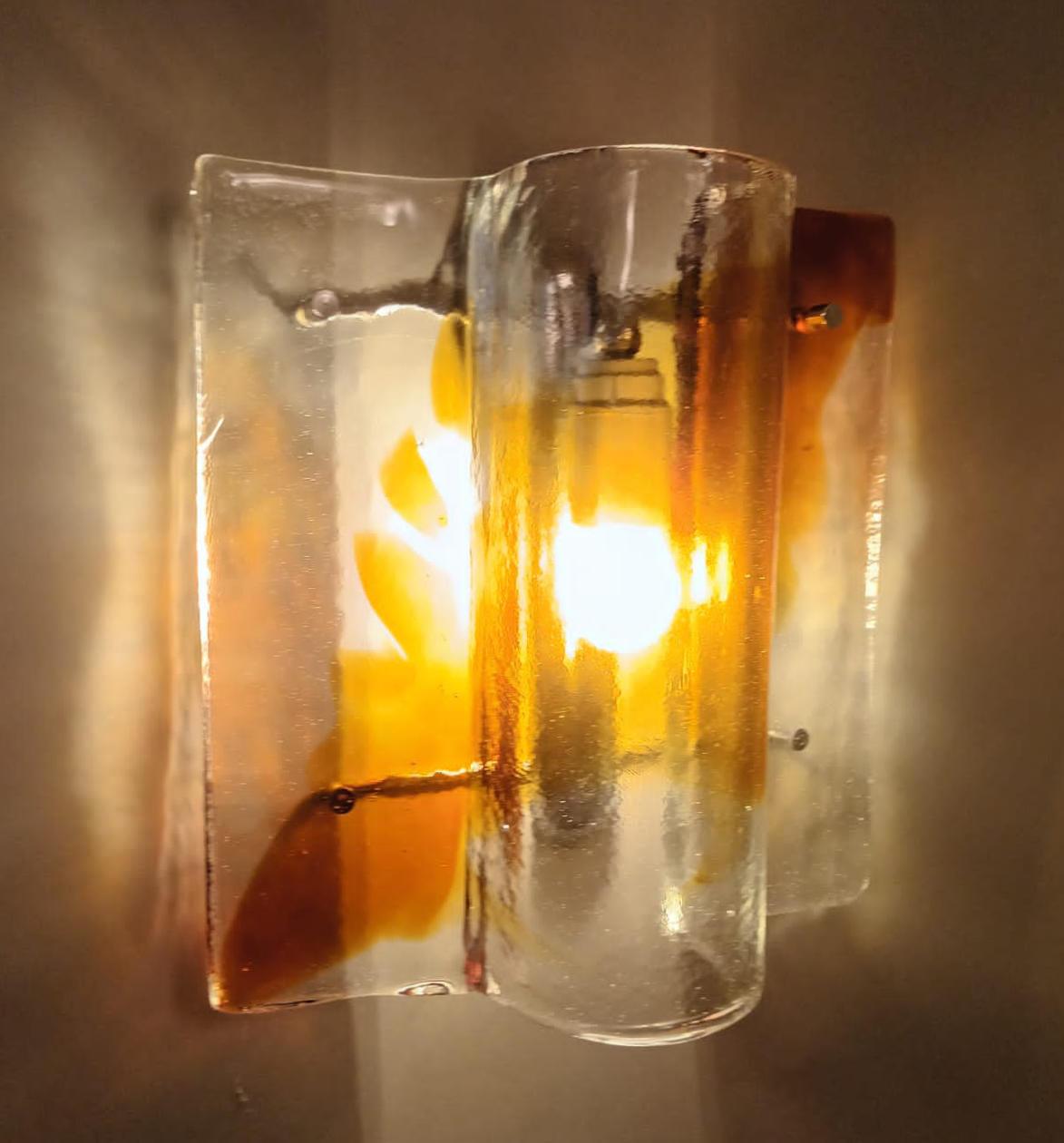 Pair of Amber Sconces by Mazzega In Good Condition For Sale In Los Angeles, CA