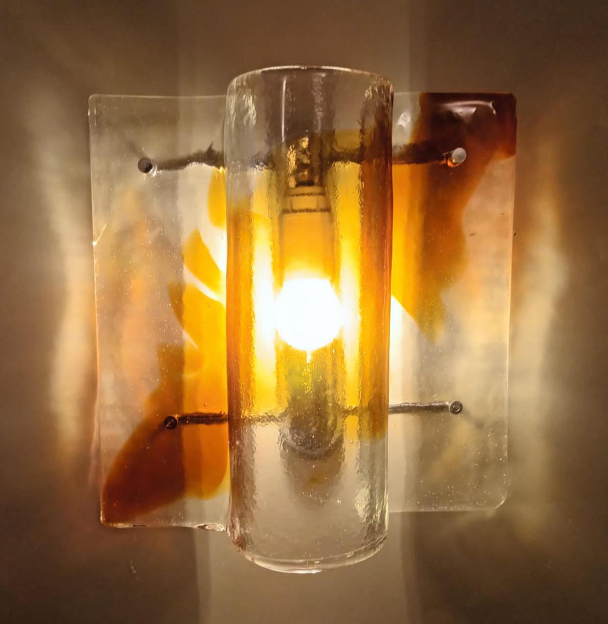 20th Century Pair of Amber Sconces by Mazzega For Sale