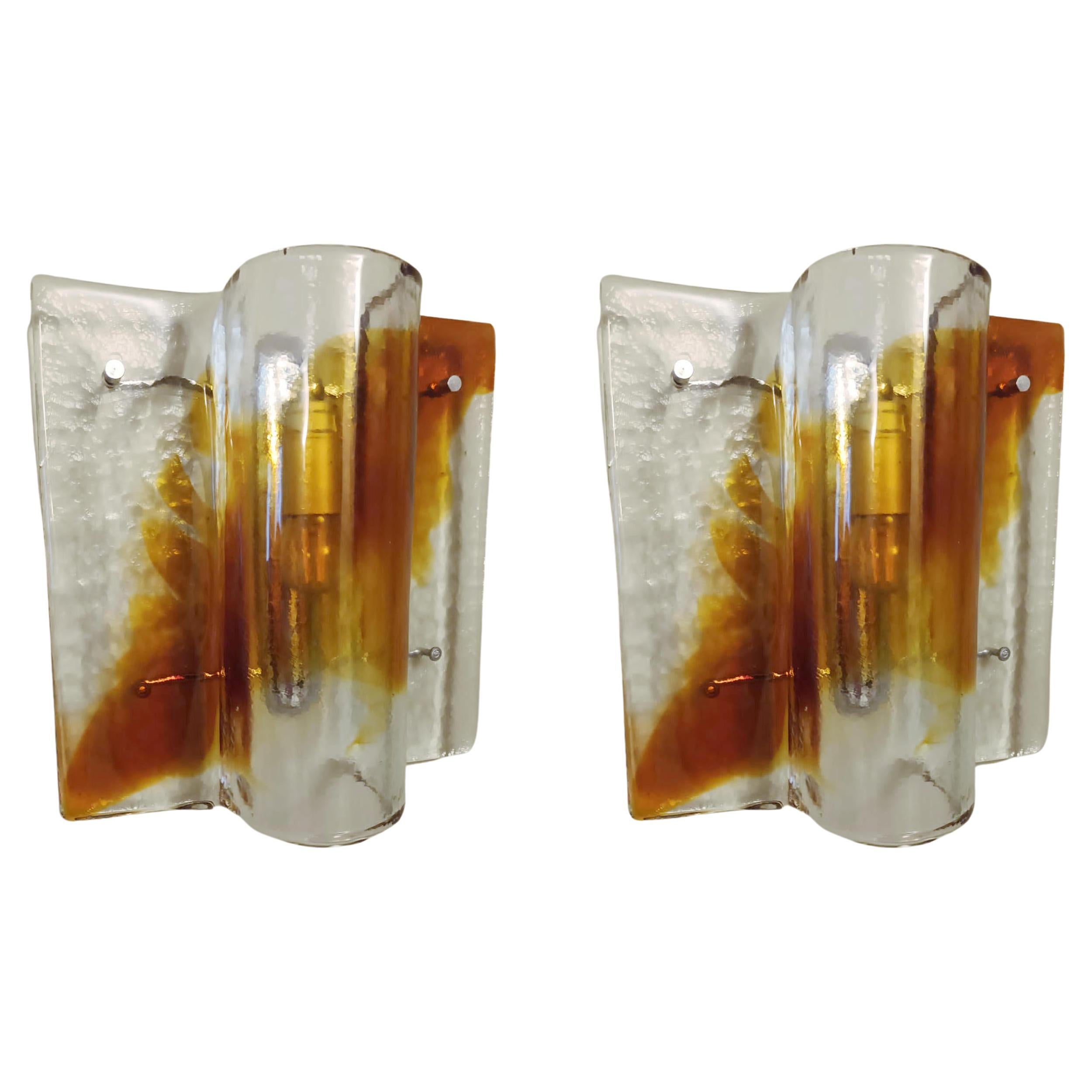 Pair of Amber Sconces by Mazzega