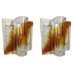 Vintage Pair of Amber Sconces by Mazzega