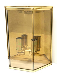 Pareja de candelabros cuadrados de cristal ámbar Marco de latón, Austria, años 60