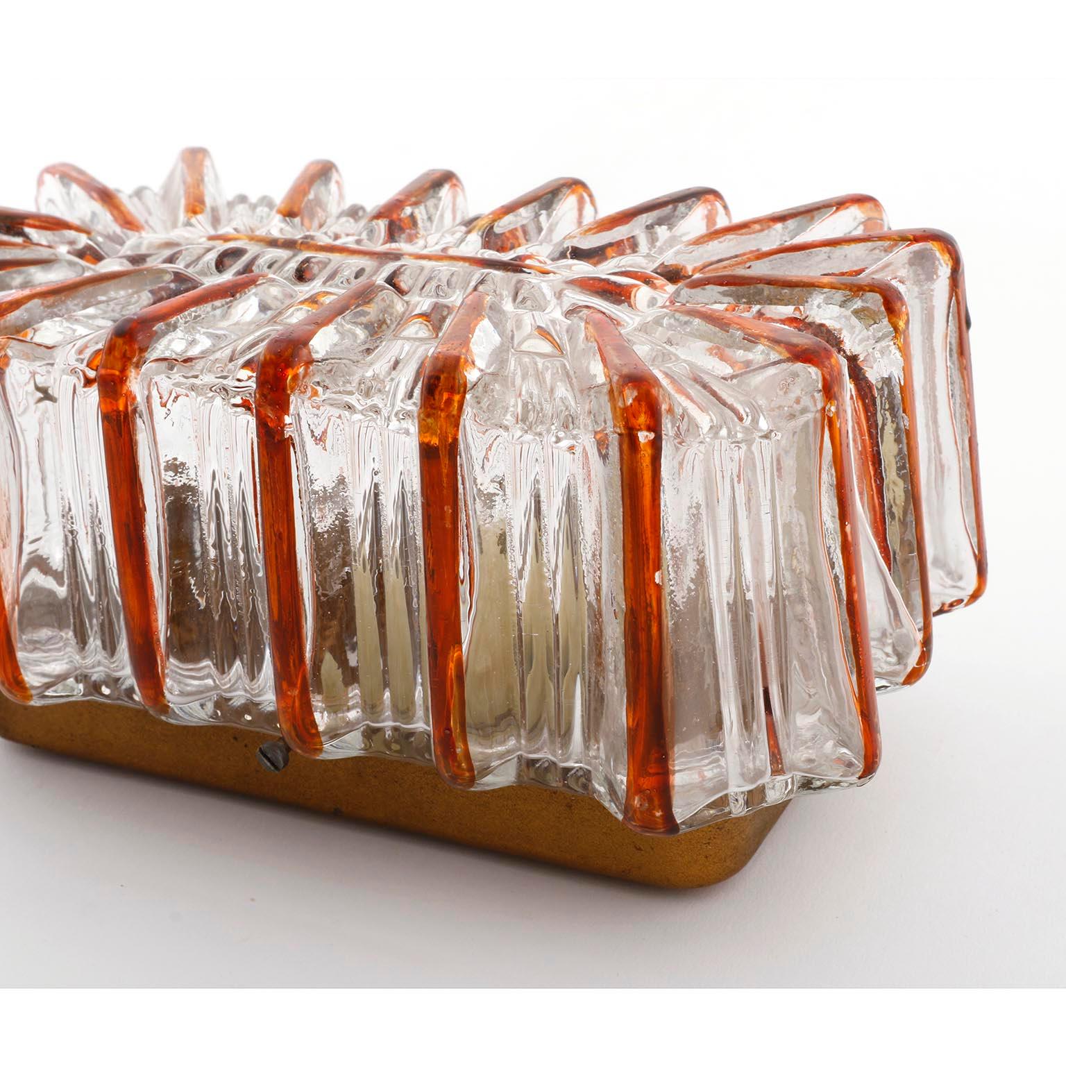 Pair of Amber Tone Sunburst Glass Sconces Light Fixtures, 1970 In Good Condition In Hausmannstätten, AT