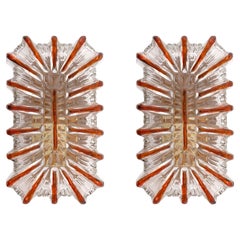 Pair of Amber Tone Sunburst Glass Sconces Light Fixtures, 1970