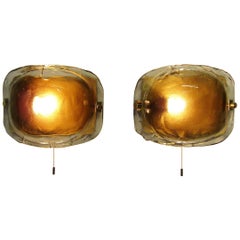 Pair of Amber Wall Light Sconces in Murano Glass by Kaiser Leuchten