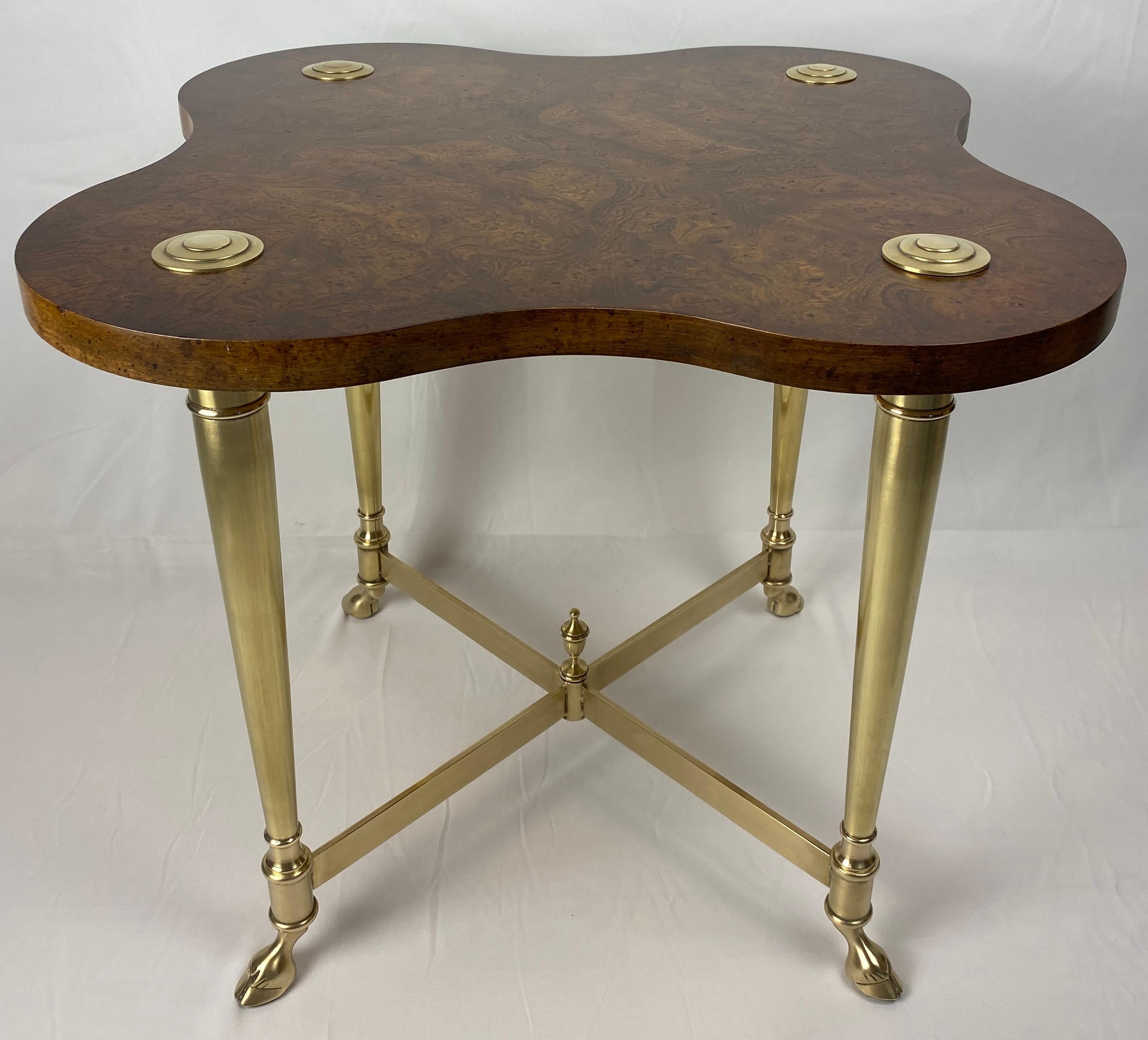 Pair of Amboyna Wood and Brass End Tables For Sale 1