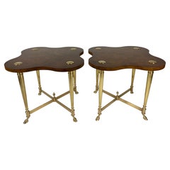 Pair of Amboyna Wood and Brass End Tables