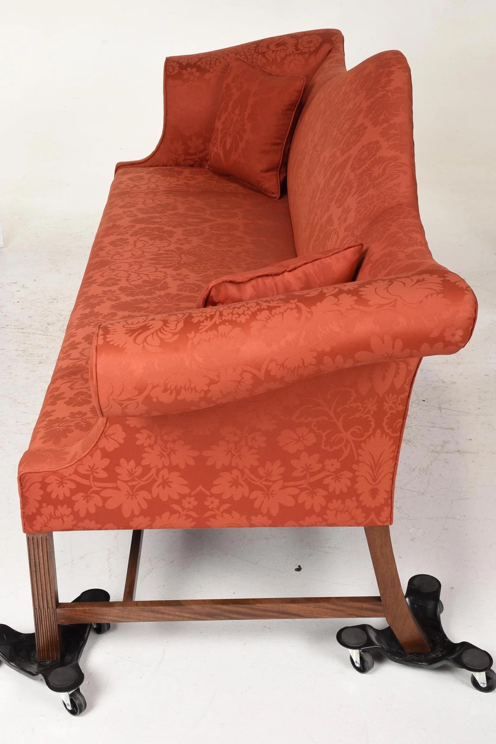Pair of American 18th Century Style Custom Chippendale Mahogany Sofas 1