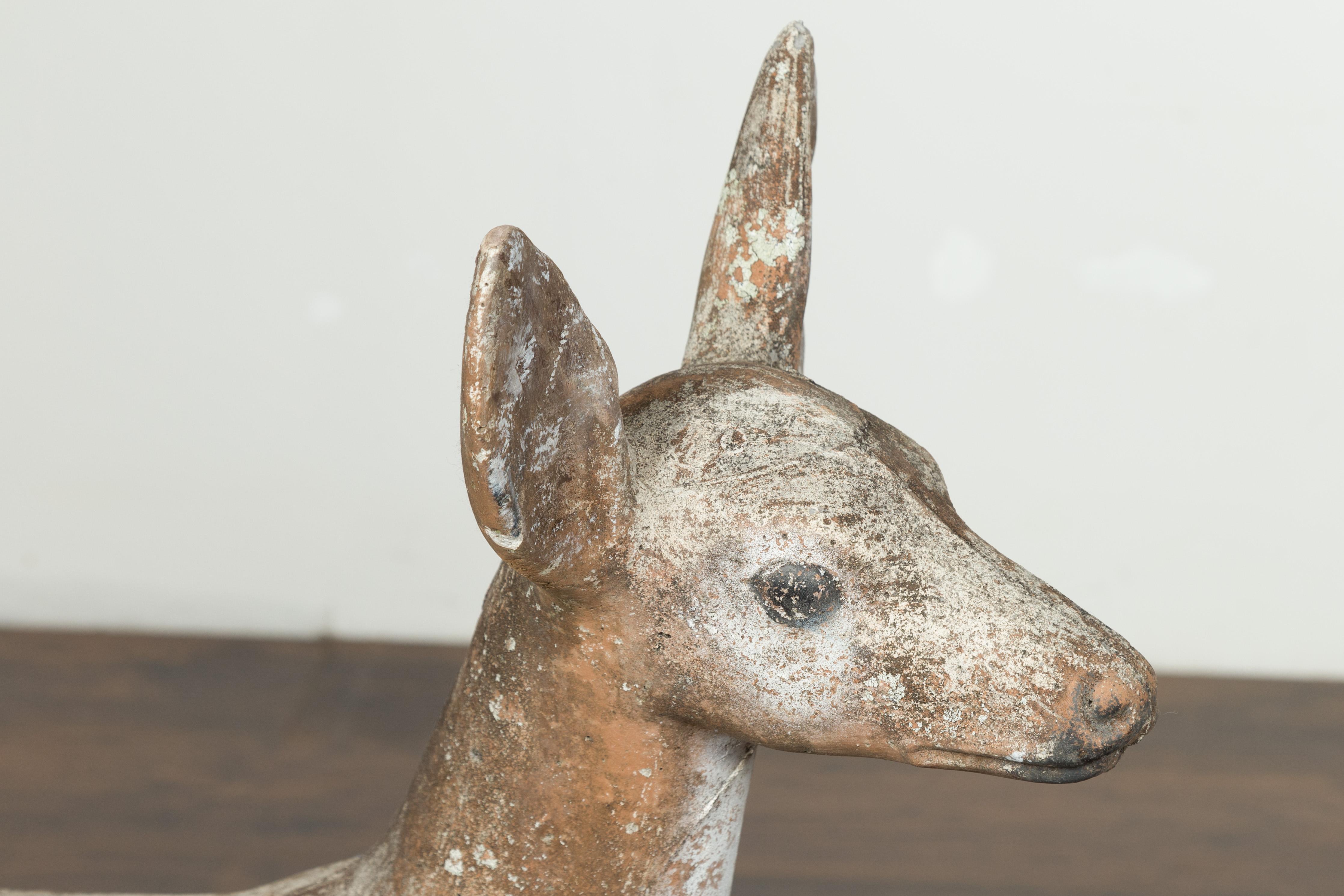 Pair of American 1940s Concrete Deer with Antlers and Green Polygonal Bases For Sale 1