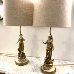 Pair of American 1950s Figure Lamps by L&F Moreau in the French Style