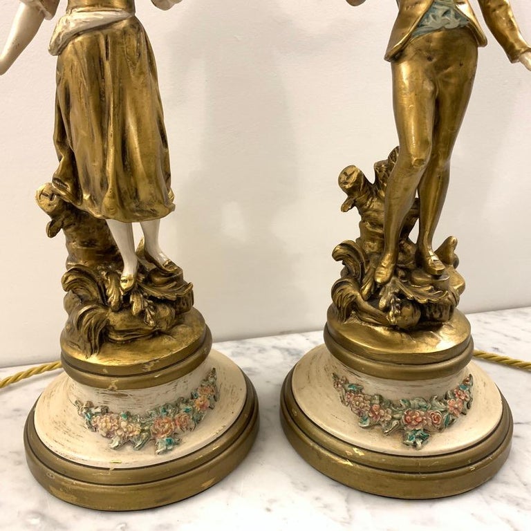 Pair of American 1950s Figure Lamps by L&F Moreau in the French Style