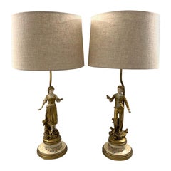 Retro Pair of American 1950s Figure Lamps by L&F Moreau in the French Style