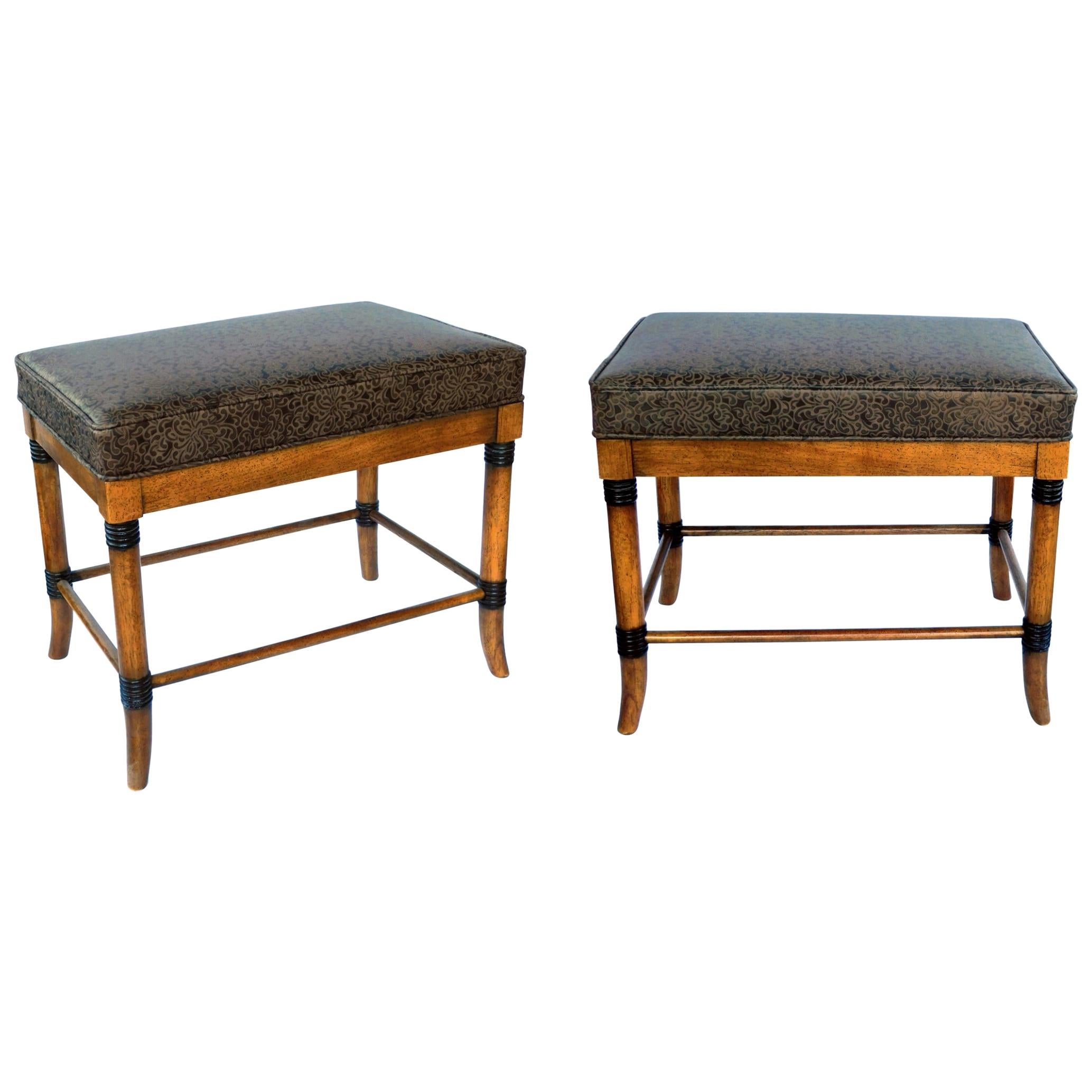 Pair of American 1960s Ash Faux Bamboo Rectangular Stools/Benches