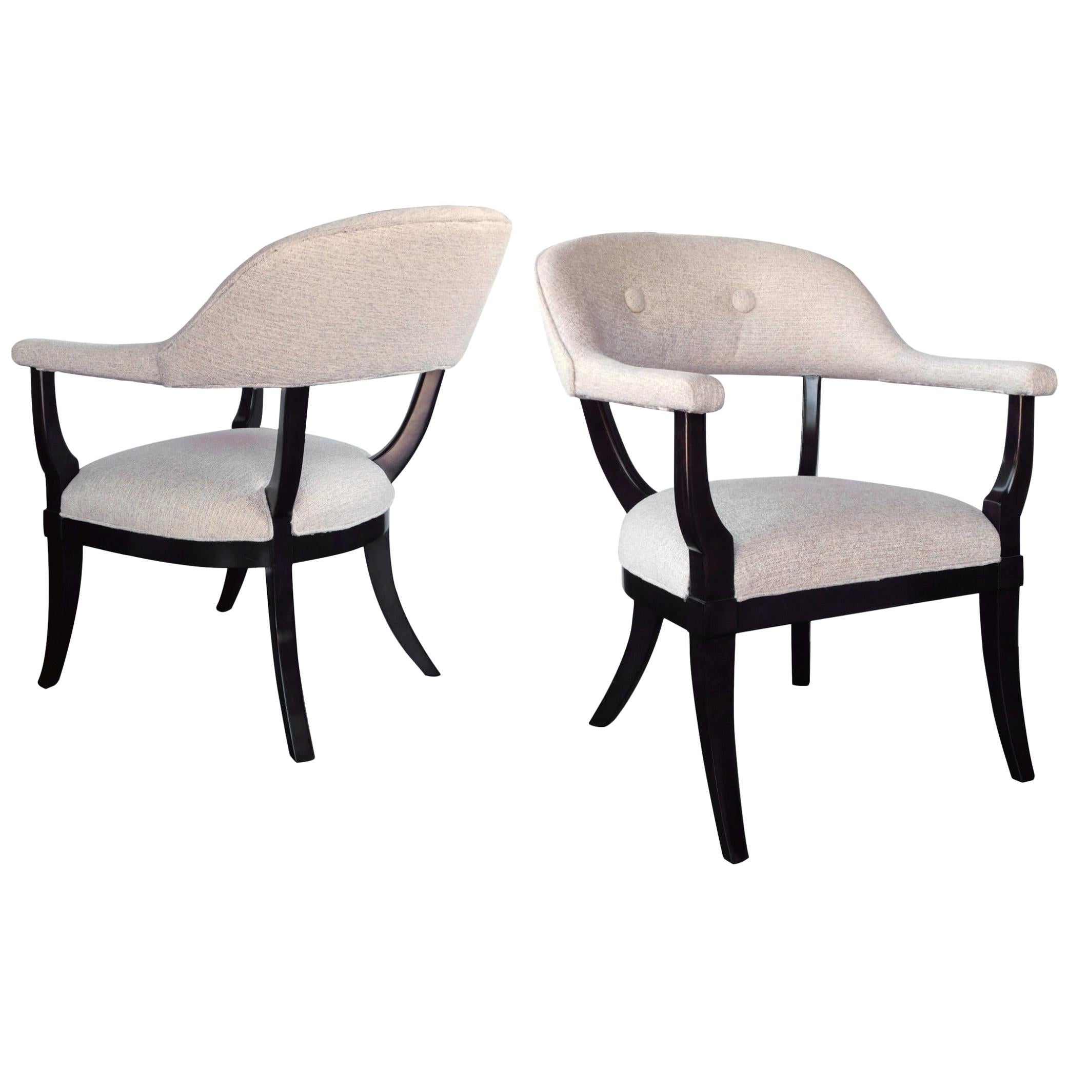 Pair of American 1960s Edward Wormley Style Brown Lacquered Barrel-Back Chairs For Sale