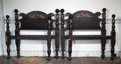 Pair of American 19th Century Grain Painted Cannonball Twin Beds