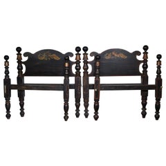 Pair of American 19th Century Grain Painted Cannonball Twin Beds