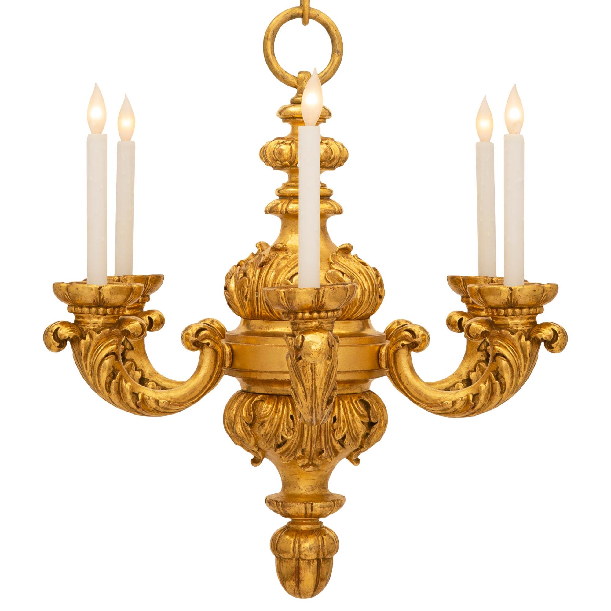 Pair of American 19th Century Louis XV St. Giltwood Chandeliers Stamped Caldwell For Sale 1