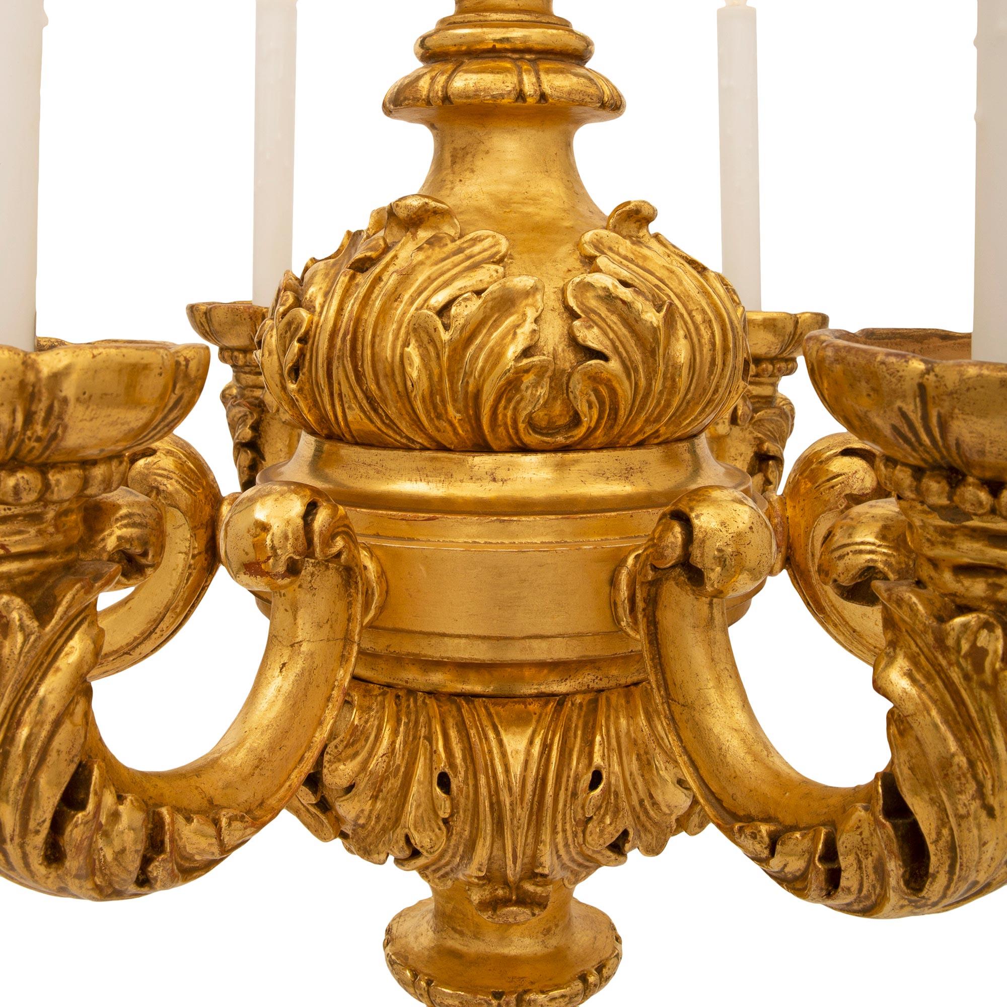Pair of American 19th Century Louis XV St. Giltwood Chandeliers Stamped Caldwell For Sale 5