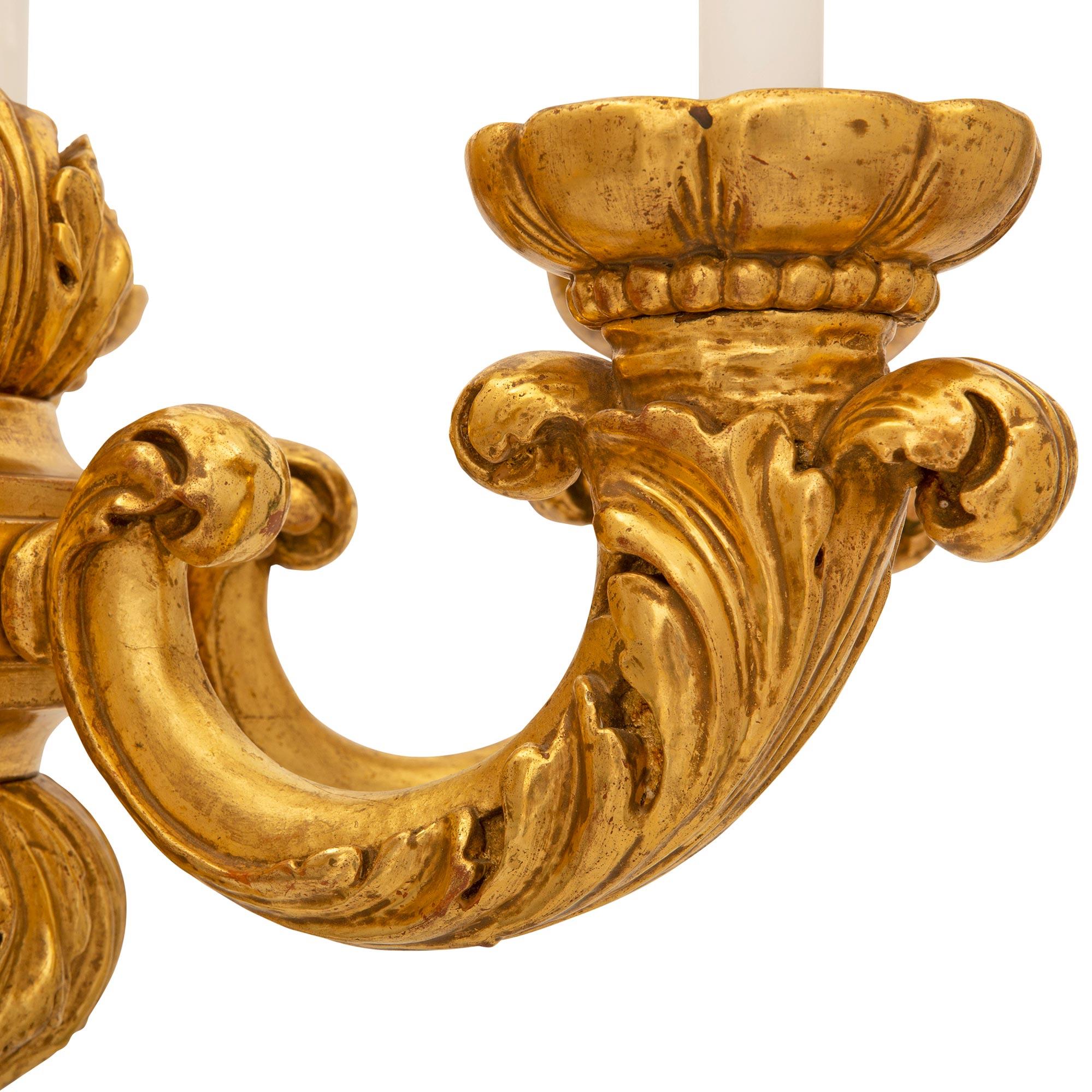 Pair of American 19th Century Louis XV St. Giltwood Chandeliers Stamped Caldwell For Sale 6