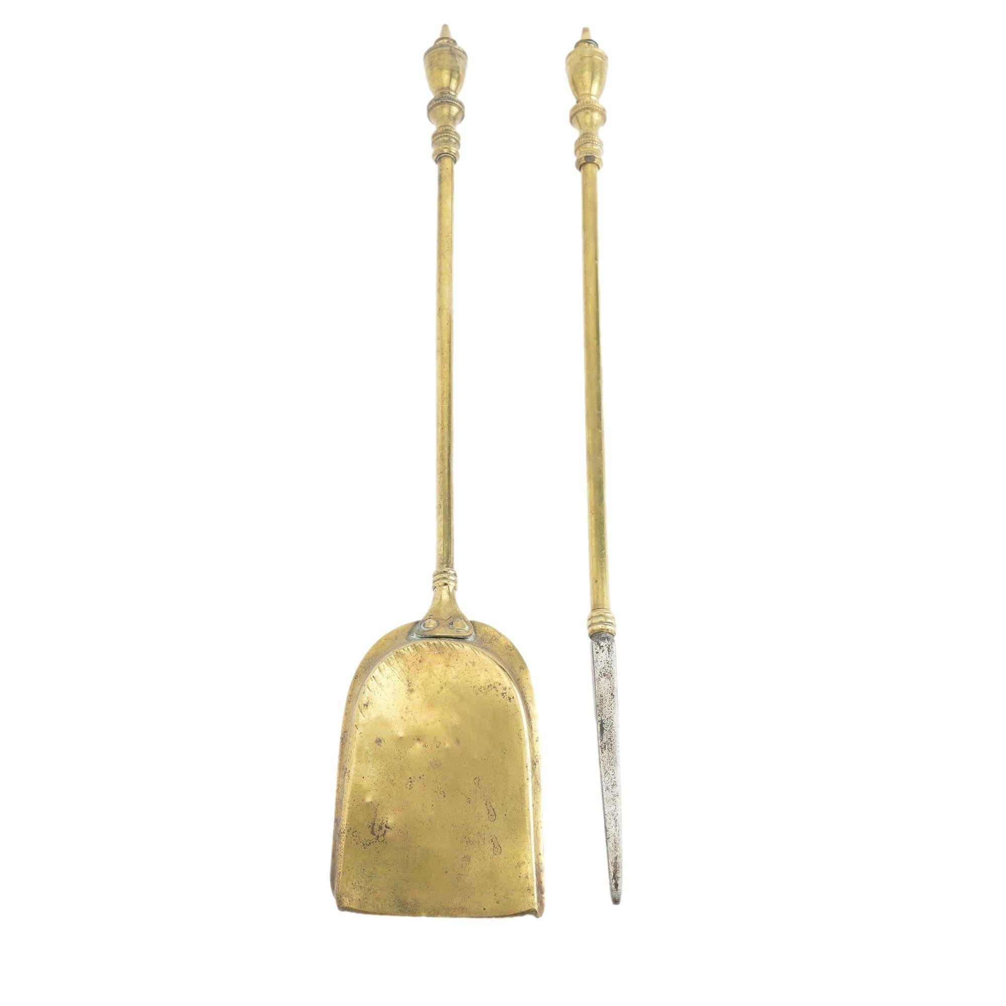 20th Century Pair of American Academic Revival brass fire tools, c. 1950 For Sale