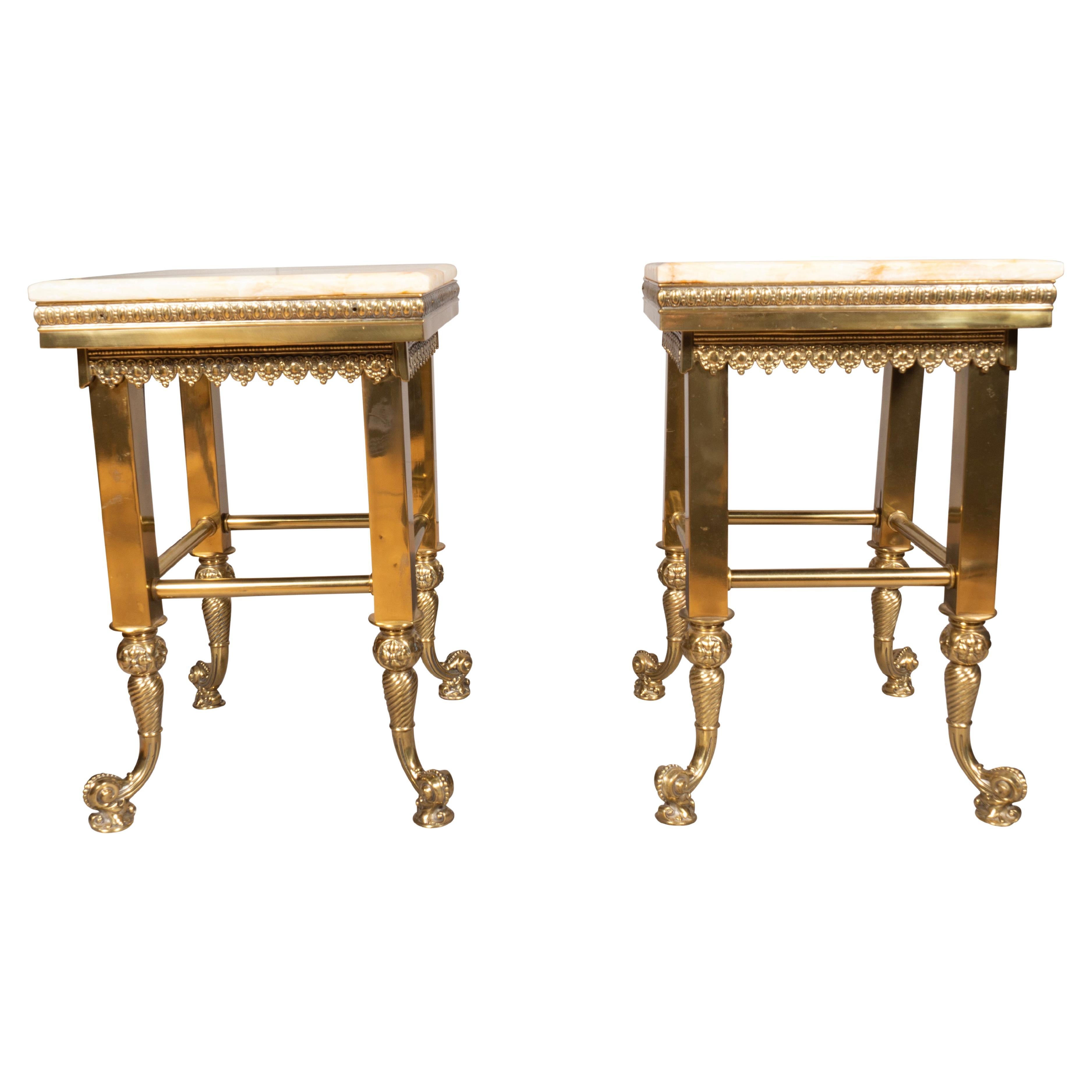 Pair Of American Aesthetic Brass And Onyx Tables
