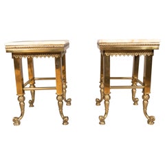 Antique Pair Of American Aesthetic Brass And Onyx Tables