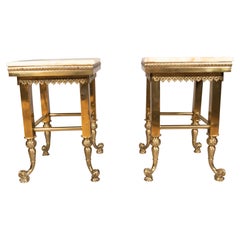 Pair Of American Aesthetic Brass And Onyx Tables