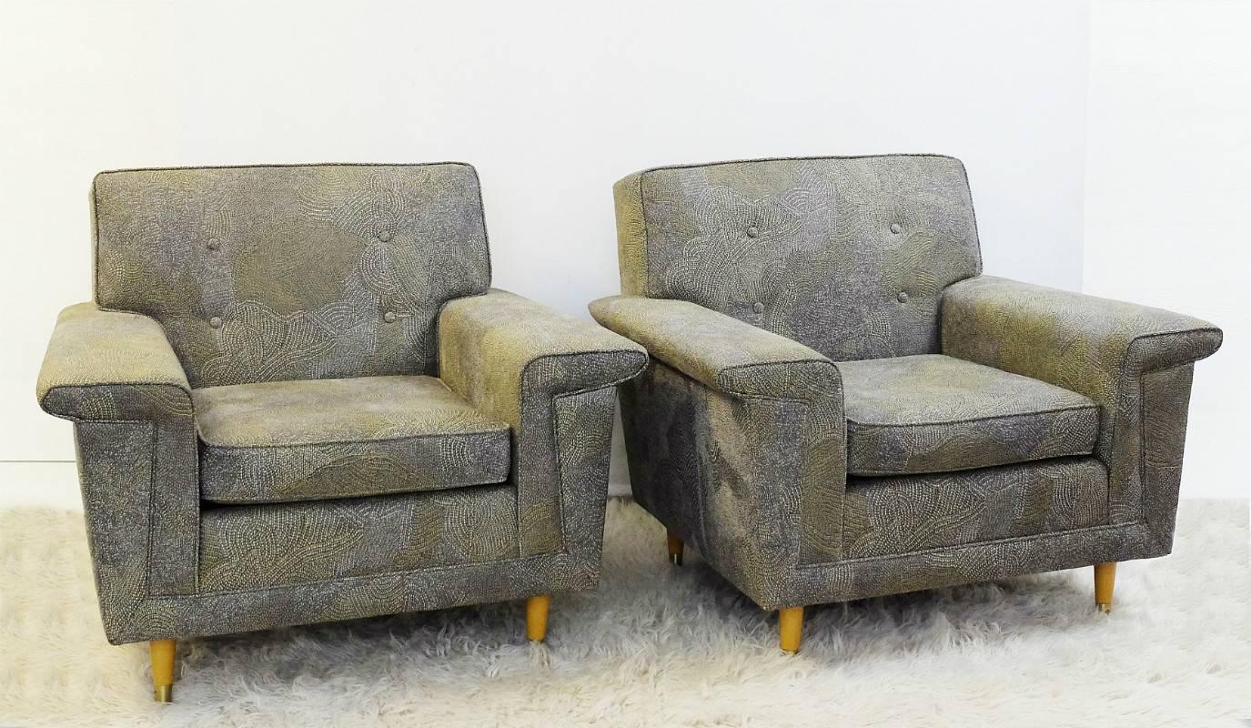 Pair of two armchairs by Rowe. New upholstery by Pierre Frey Collection.