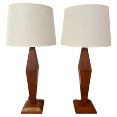 Pair of American Art Deco 1940s Wood Table Lamps