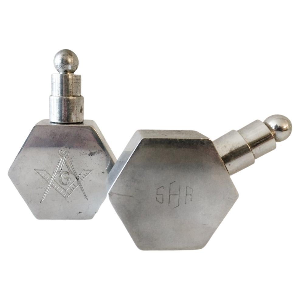 Pair of American Art Deco Blazon Hex-o-lite Aluminum & Brass Table Lighters For Sale