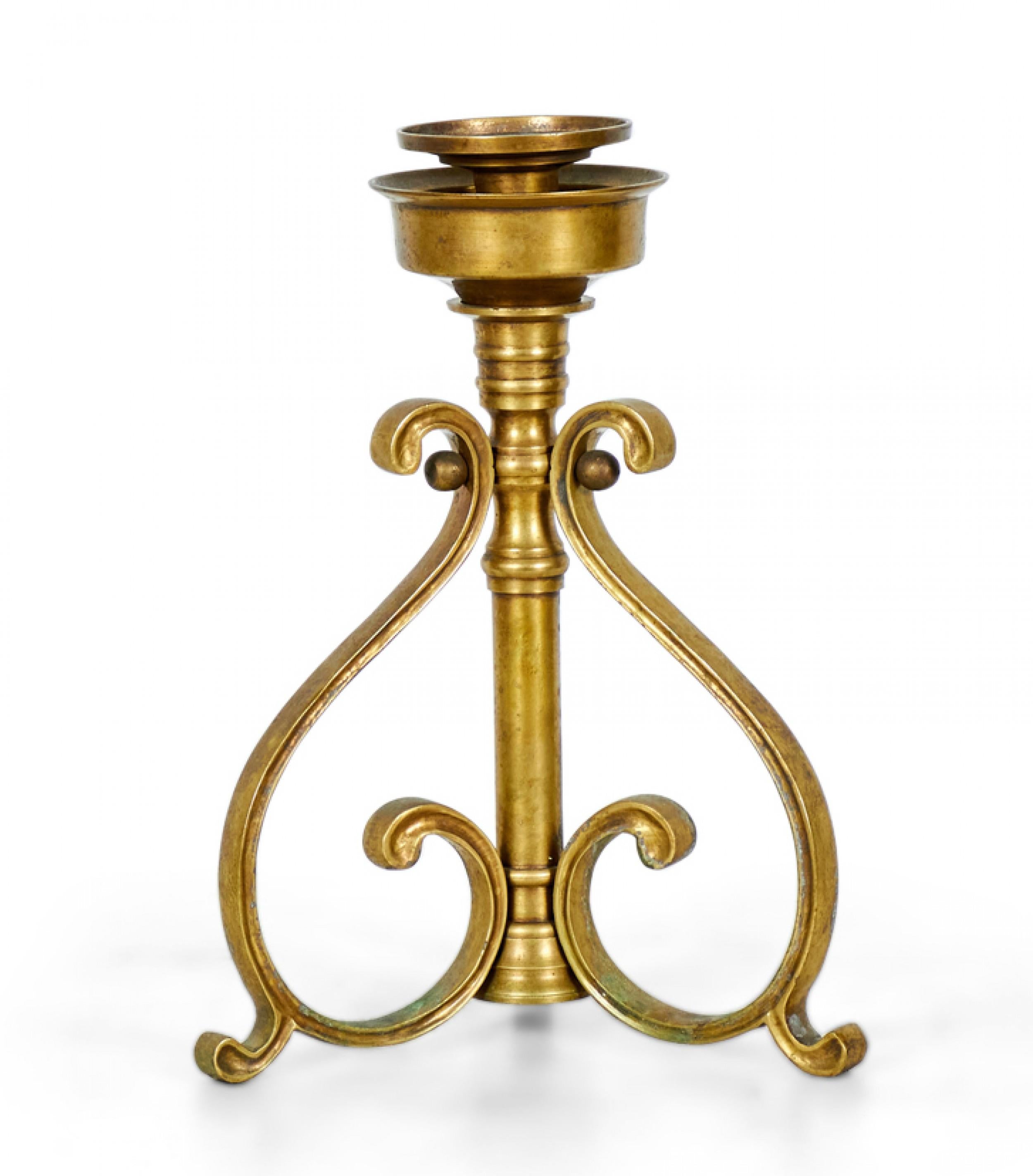 Pair of American Art Deco Bronze Scroll Design Candlesticks In Good Condition For Sale In Queens, NY