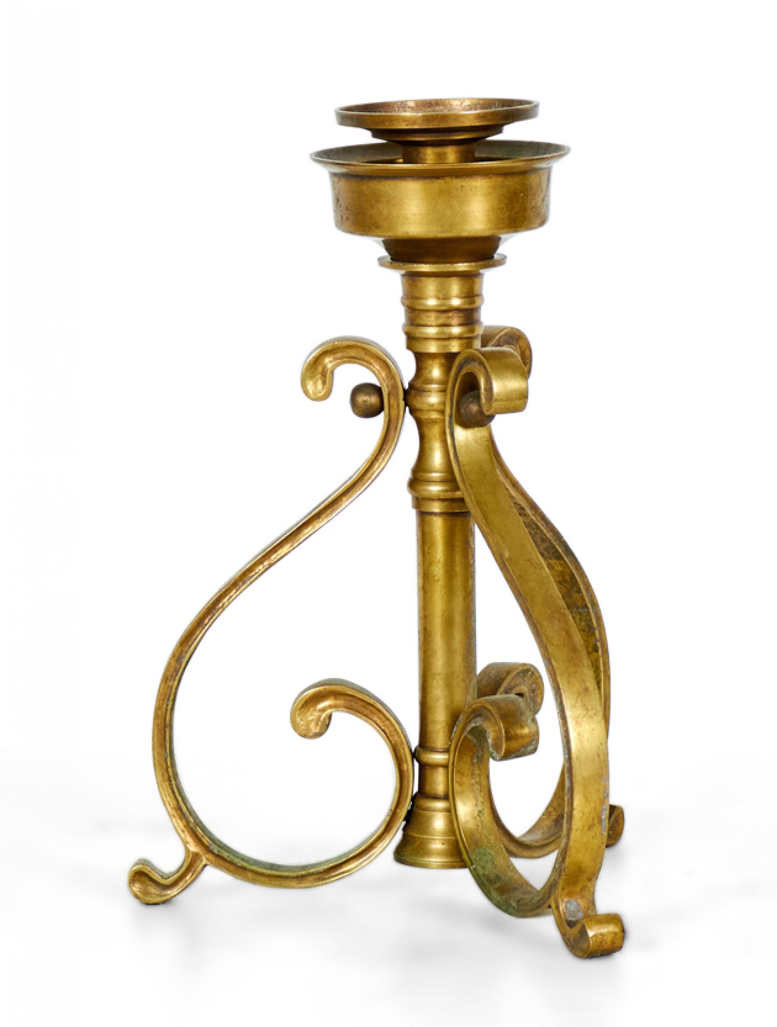 20th Century Pair of American Art Deco Bronze Scroll Design Candlesticks For Sale