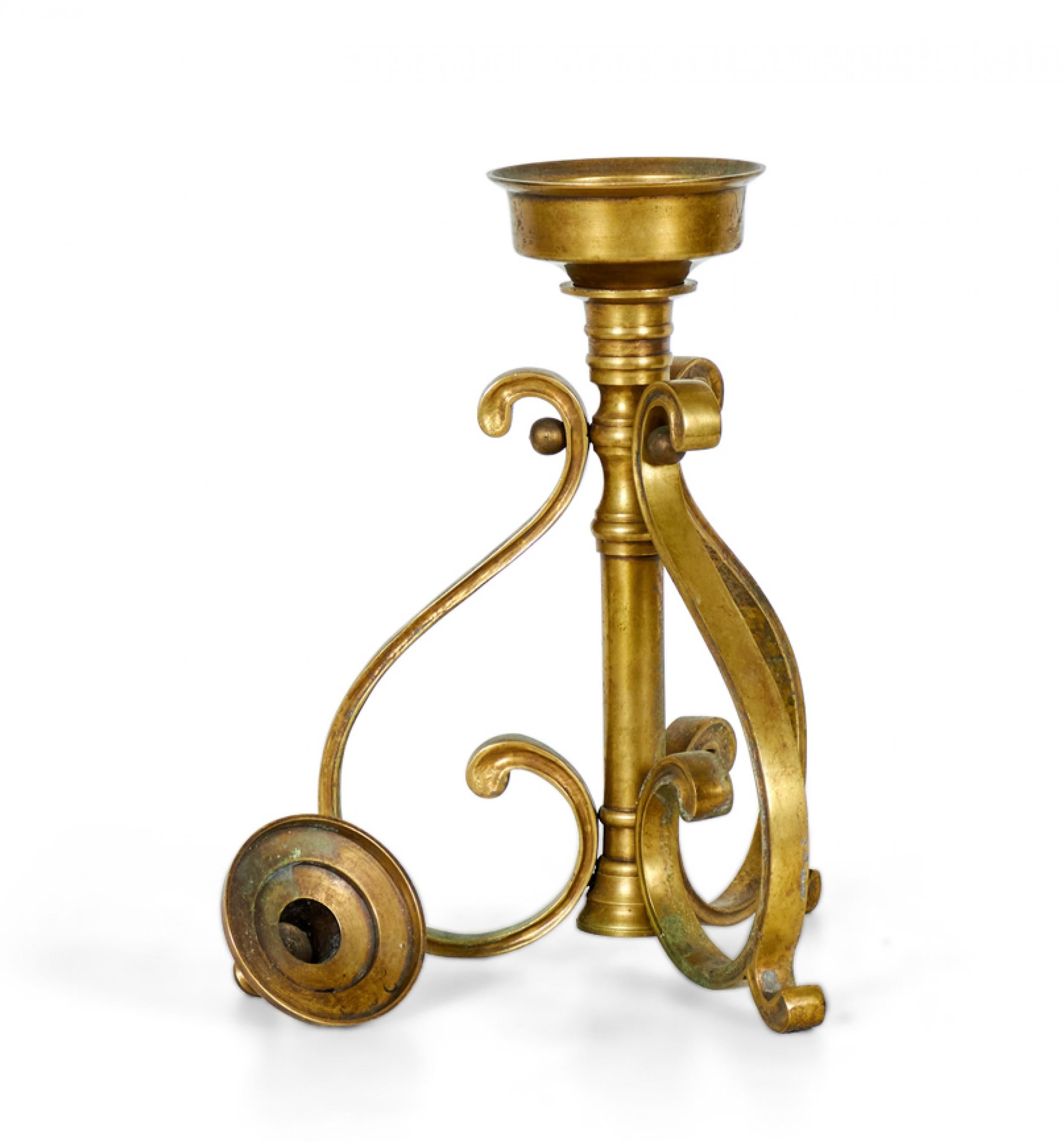 Pair of American Art Deco Bronze Scroll Design Candlesticks For Sale 1