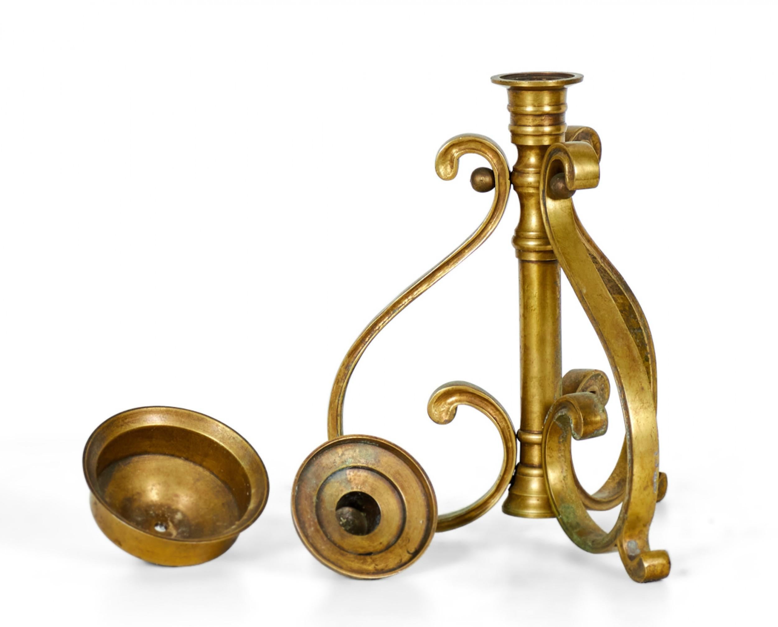 Pair of American Art Deco Bronze Scroll Design Candlesticks For Sale 2